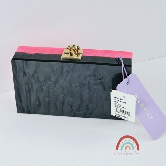 New! Jill & Ally Two Tone Black Barbie Pink Convertible Party Evening Clutch - Picture 3 of 15